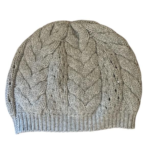 PURE 100% Cashmere Cable Knit Beanie Hat Gray Soft Luxury Winter - Picture 3 of 5